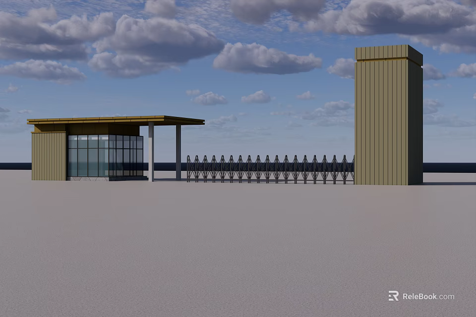 Modern Entrance Gate With Pillars Canopy And Fence Gate Under Blue Sky 3d model 
