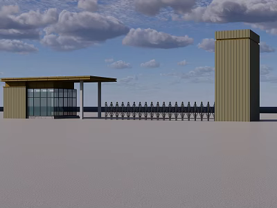 Modern Entrance Gate With Pillars Canopy And Fence Gate Under Blue Sky 3d model