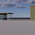 Modern Entrance Gate With Pillars Canopy And Fence Gate Under Blue Sky