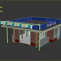 Flower Shop Storefront With Blue Roof Striped Awning And Glass Display Windows