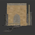 Medieval Stone Arch Interior Structure With Carved Walls And Statue Decor 3d model