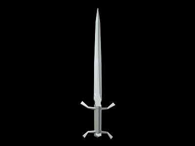 Silver Long Slender Blade Sword With Cross Shaped Hilt On Black Background 3d model
