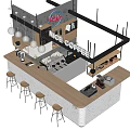 Modern Coffee Shop Bar Counter With Coffee Equipment And High Bar Stools