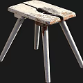Rustic Worn Wooden Bar Stool With White Rusted Metal Legs And Aged Design