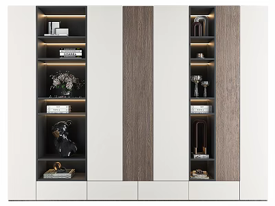 Modern Decorative Cabinet With Open Shelves LED Lights Books Vases And Sculptures 3d model