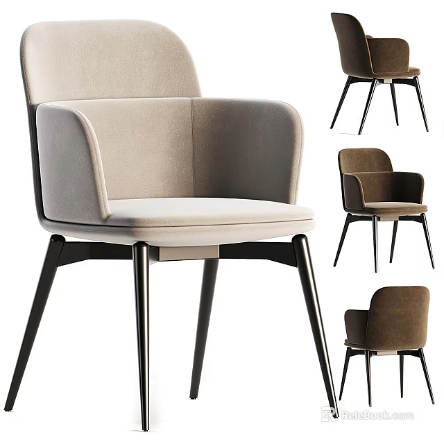 Modern Stylish Accent Chair With Beige Upholstery Black Metal Legs And Armrests 3d model 