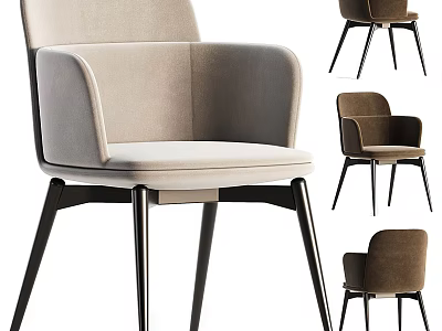 Modern Stylish Accent Chair With Beige Upholstery Black Metal Legs And Armrests 3d model