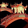 Traditional Chinese Red Arch Bridge Photo Spot With Golden Decorations Lanterns And Carved Railings