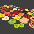 Assorted Delicious Food Items Including Sandwiches Burgers Vegetables Meats And Fries