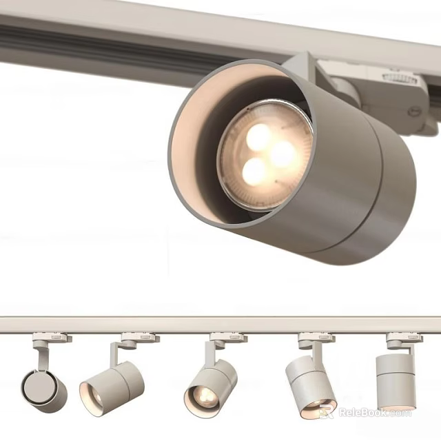 Adjustable Silver LED Track Spotlights With Bright Bulbs And Modern Design For Home Interior 3d model 