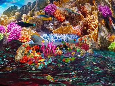 Vibrant Coral Reef with Colorful Tropical Fish and Diverse Marine Life Underwater 3d model