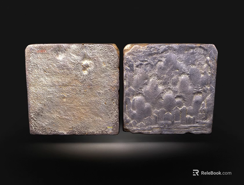 Two Square Floor Tiles Featuring Intricate Carved Patterns And Detailed Textures 3d model 