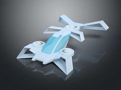 3D Model of Modern White and Light Blue Aircraft with Geometric Structure and Propellers 3d model