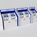 Public Facility Row Of White And Blue Self Service Kiosks With Digital Screens