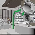 Modern Art Store Interior With Display Shelves Showcasing White Sculptures And Models 3d model