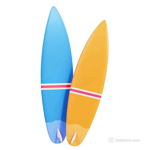 Blue and Yellow Surfboards with Red and White Stripes for Outdoor Water Sports Equipment 3d model 