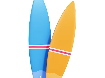 Blue and Yellow Surfboards with Red and White Stripes for Outdoor Water Sports Equipment 3d model