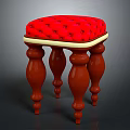 Comfortable Wooden Stool With Red Padded Cushion And Sturdy Carved Legs