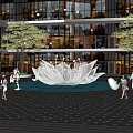 Commercial Street Featuring Central Lotus Fountain Glass Curtain Wall Buildings Trees And Paved Ground