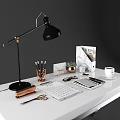 Organized Office Desk With Black Lamp Pencils Succulent Folder And Coffee Cup