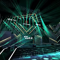 Modern KTV Stage Design With Green Lighting And Geometric Decorations