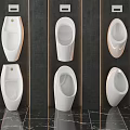 Multiple White Ceramic Urinals Wall Mounted Modern Design Dark Restroom Background 3d model
