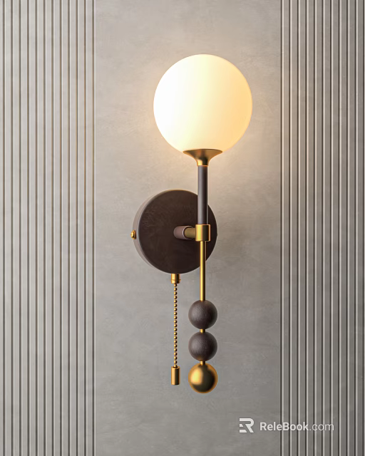 Modern Wall Lamp With White Glass Shade And Gold Metal Accents On Striped Wall 3d model 