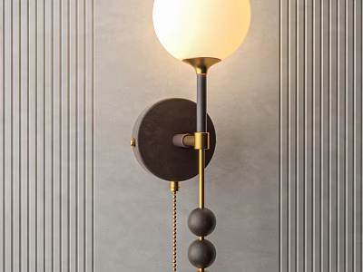 Modern Wall Lamp With White Glass Shade And Gold Metal Accents On Striped Wall 3d model