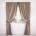 Elegant Beige Brown Curtain Panels With Tiebacks And Window Valance