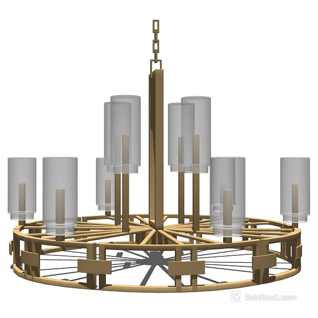 Modern Chandelier Design With Golden Circular Frame And Glass Shades 3d model 