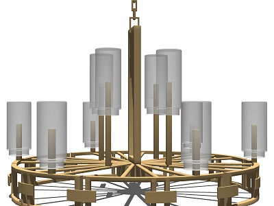 Modern Chandelier Design With Golden Circular Frame And Glass Shades 3d model
