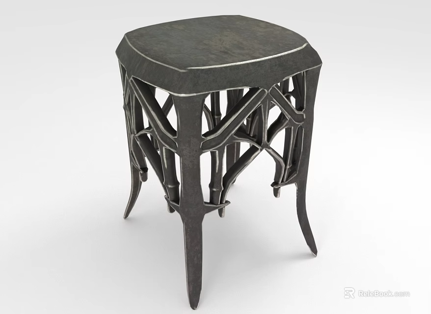Contemporary Stylish Stool With Intricate Metal Frame Design And Comfortable Seat Surface 3d model 