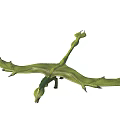 Green Pterosaur Soaring With Extended Wings And Long Tail In Air