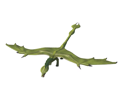 Green Pterosaur Soaring With Extended Wings And Long Tail In Air 3d model
