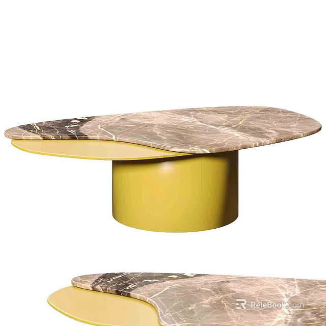 Modern Coffee Table With Irregular Marble Top And Yellow Cylindrical Base 3d model