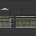 Wooden House With Snow Covered Roof And Observation Deck With Stairs