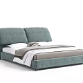 Modern Double Bed With Teal Upholstered Headboard White Sheets And Gray Blanket 3d model