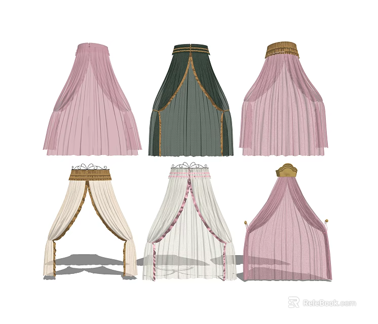 Elegant Bed Canopy Designs With Various Colors And Decorative Trims For Bedroom 3d model 