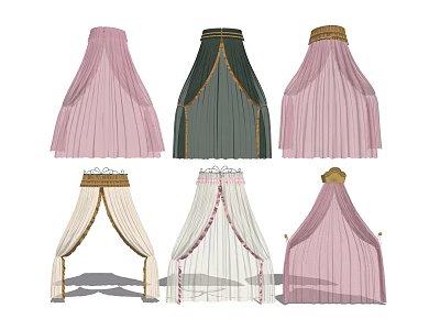 Elegant Bed Canopy Designs With Various Colors And Decorative Trims For Bedroom 3d model