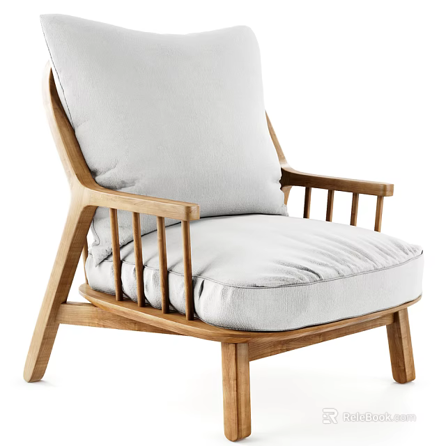Light Gray Single Sofa With Wooden Frame And Upholstered Seat Backrest 3d model 