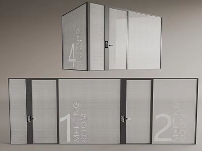 Modern Office Meeting Room Partitions with Glass Doors and Numbered Signs 3d model