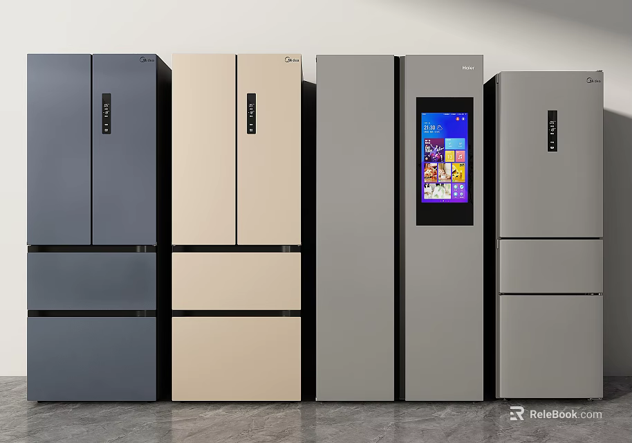 Modern Design Refrigerators in Gray and Beige with Digital Display and Multiple Door Styles 3d model 