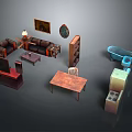 Various Home Furniture Collection Featuring Sofa Coffee Table Bookshelf Table Bathtub And Refrigerator
