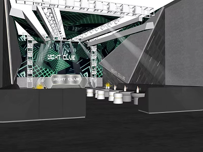 Jazz Cafe Club Interior Design With Stage Lighting And Modern Tables 3d model