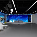 Modern Studio Interior Design With Advanced Lighting And Large World Map Screen 3d model