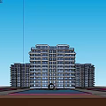 Modern High Rise Residential Building With Landscaped Garden Water Feature And Outdoor Seating