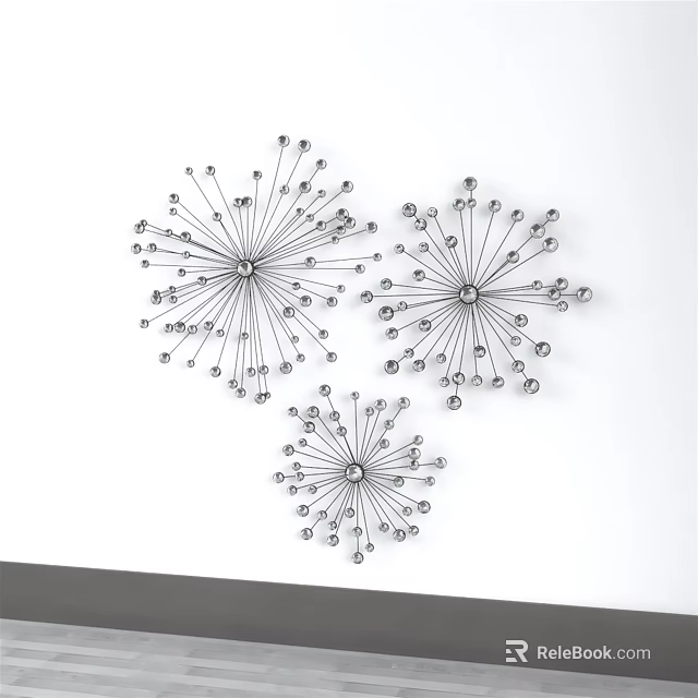 Modern Minimalist Metal Wall Decor With Three Radiant Spiral Pieces on White Wall 3d model 