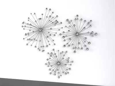 Modern Minimalist Metal Wall Decor With Three Radiant Spiral Pieces on White Wall 3d model