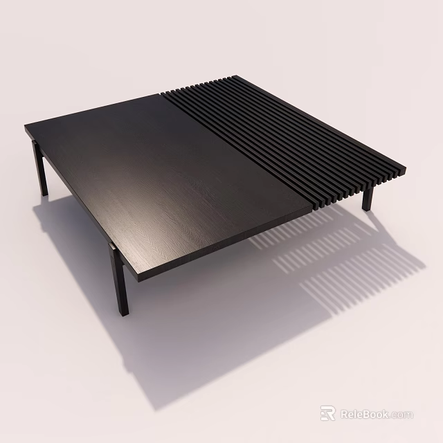 Modern Black Coffee Table With Slatted Design Smooth Surface And Sleek Legs 3d model