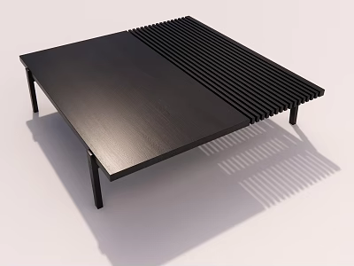 Modern Black Coffee Table With Slatted Design Smooth Surface And Sleek Legs 3d model